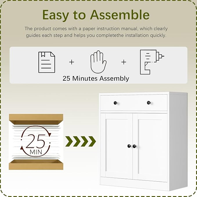 BESFUR Metal Storage Cabinet with Doors and 1 Drawer, 32” Metal Cabinet for Classroom, Home and Office - White