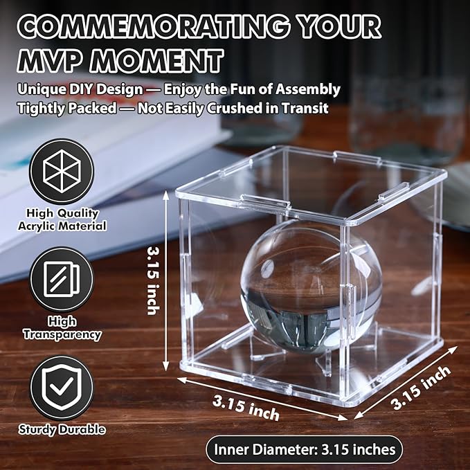 2 Pack Assembled Baseball Display Case, UV-Blocking Acrylic Baseball Holder Display Case, 3.2 Inch Cube Clear Softball Holder Box, Signed Baseballs Protector for Collectibles, Memorabilia, Tennis Ball