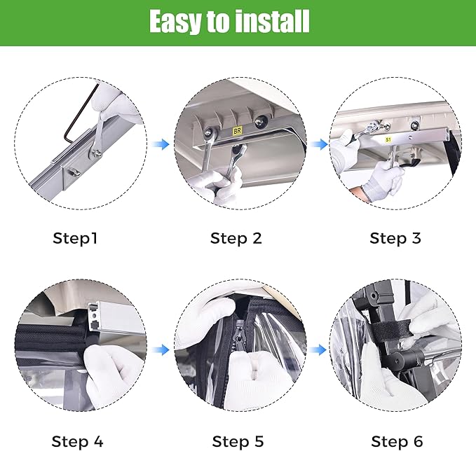 10L0L 3-Sided Track Style Golf Cart Enclosure fit 2 Passenger Yamaha G29 Drive,Waterproof 600D Oxford Cloth Yamaha Rain Cover with Aluminum Pre-Drilled Track,Clear PVC Windshield-Blue Valance