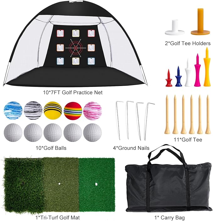Golf Net, 10 x 7ft Backyard Practice net, Golf Hitting,Driving Net with mat for Indoor/Outdoor