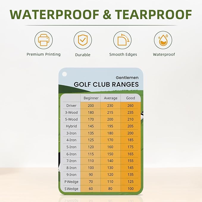 2-Pack Golf Club Distance Card, Golf Club Range Chart Card, Quick Reference Yardage Card, Sturdy Golf Yardage Card for Seasoned Golfers, Average or Beginners