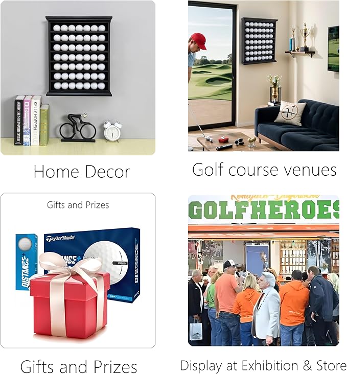 Stylish Golf Ball Golf Ball Display Case - Solid Wood Shadow Box for Home, Office, and Exhibition Display - Ideal Storage and Showcase Solution - Black Color