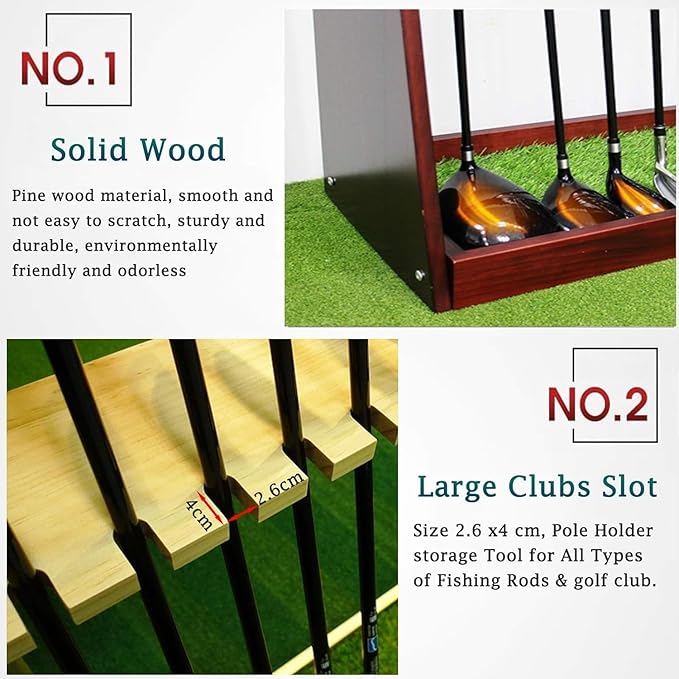 Aimery Golf Club Rack,Putter Rack,18-Clubs Display Stand for Golf Club, Billiard Cues & Fishing Rod,Wooden Golf Club Holder for Garage & Simulator Room (Color : B)