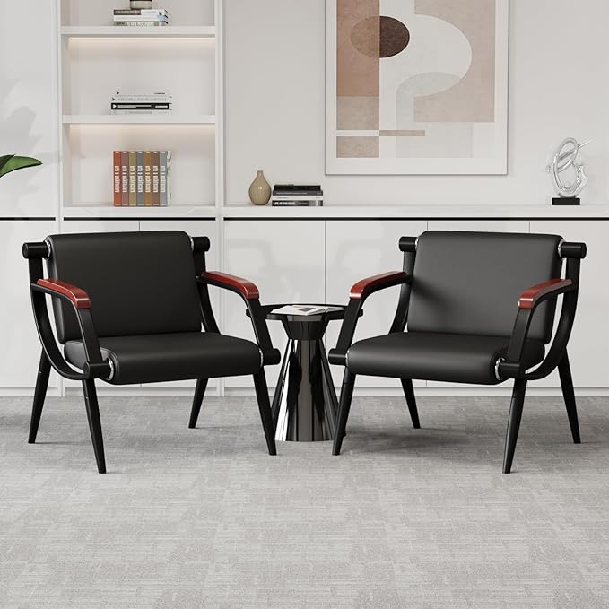 wonline Office Waiting Room Chairs Set of 2 Black Reception Guest Chairs with Arms Lobby & Waiting Room Furniture for Clinic, Hospital, Airport, Salon, Bank, Barber