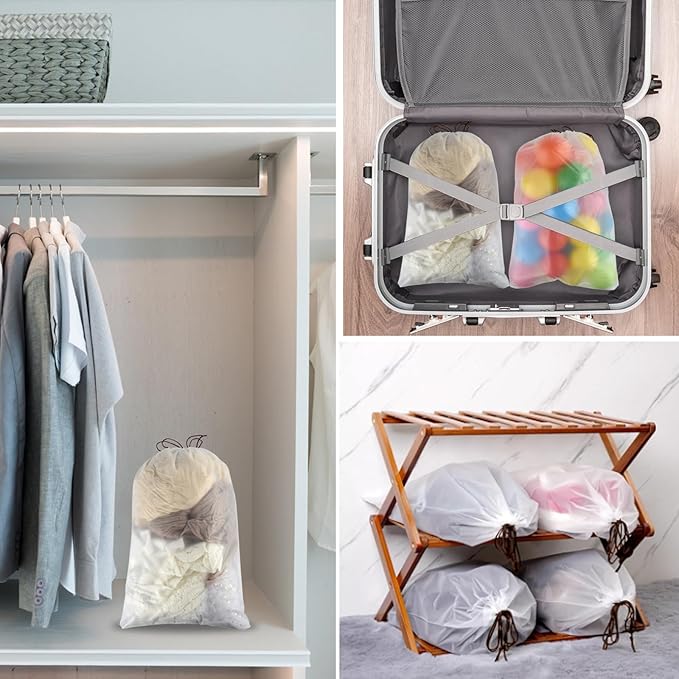 50 Pcs Shoe Bags for Travel, PLULON 15.7" x 11.8" Clear Drawstring Storage Bags Shoes Organizer for Packing Waterproof Dustproof Women Men Portable Travel Essentials