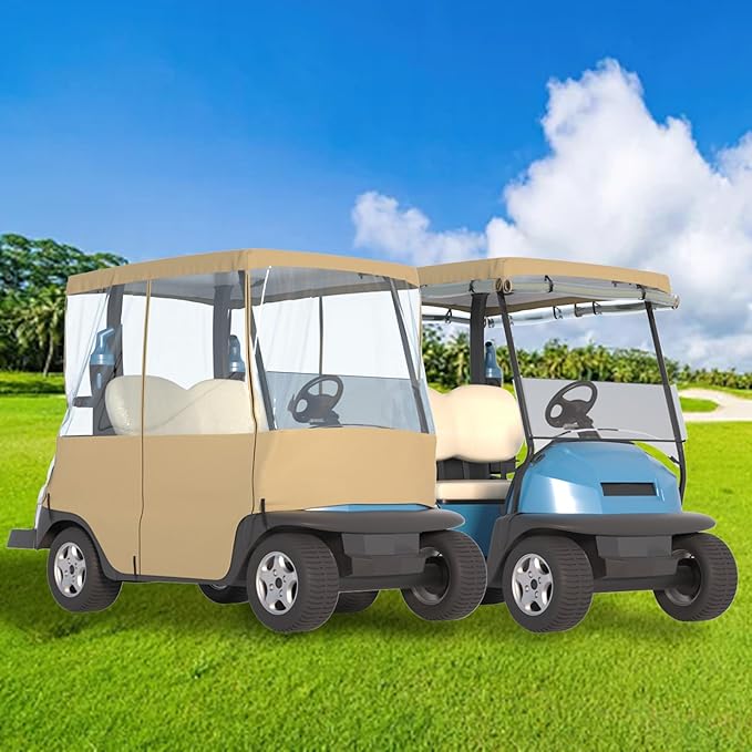 BENVOL Golf Cart Cover, For 2 Seater, Driving Use, 4 Sides Rolled Up, Waterproof, Windproof, Dustproof, 600D Waterproof Oxford Cloth, Super Transparent EVA, For Club Car Precedent/Tempo/ Onward, EZGO