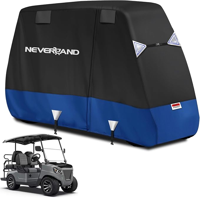 NEVERLAND Golf Cart Cover 2 Passenger, Heavy Duty 600D Golf Cart Covers, Waterproof Club Car Golf Cart Cover with Side Zipper Doors Compatible with EZGO Yamaha Club Car 2 Seat (Up to 95 Inch)