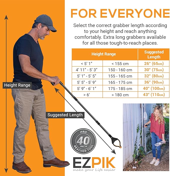 EZPIK 40" long extended grabber reacher tool for elderly - trash hand grabber pickup sticks for seniors - telescoping extension grabber claw pickup tool - hand extension magnetic folding grabber 2pack