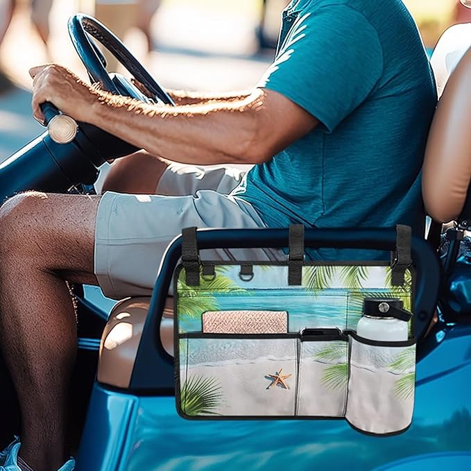 Beach Golf Cart Rear Seat Organizer Foldable Storage Bag for Club Car, Wheelchair and Walker