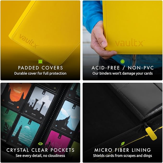 Vault X 9 Pocket Trading Card Zip Binder, 360 Cards, Premium Exo-Tec Album Material, 20 Side-Loading Pages, Folder for Collectible Games, Sports, TCG (Yellow)