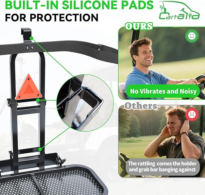 Golf Cart Bag Holder Bracket Upgraded Metal Attachment for 2+2 Rear Seat with 1 Inch Square Rail Golf Cart, No Drilling Required Golf Bag Rack for EZGO Club Car Yamaha Included All Hardware