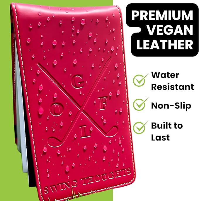 Golf Notebook – Compact Golf Journal with Vegan Leather Cover – Back Pocket Size Golf Log Book for Yardage, Stats, Practice & Course Notes (Black)