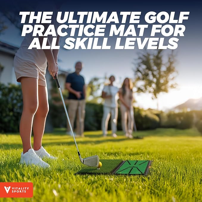 Golf Hitting Mat, 4 PCS Dual Turf Golf Practice Mat for Indoor Outdoor Swing Path Feedback, Driving, Chipping, Putting, Durable Artificial Grass Golf Mats for Men Women, 20"x16" Training Aid with Tees