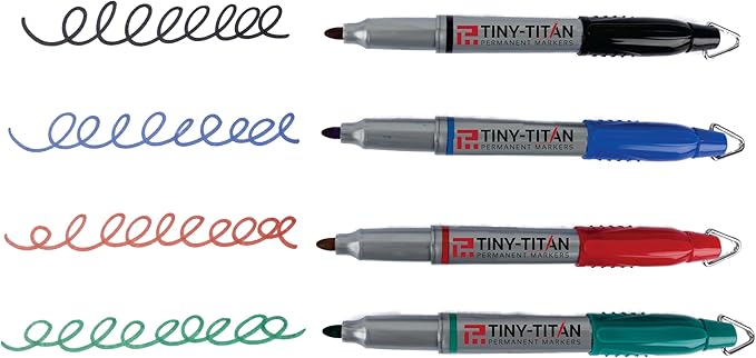 Tiny-Titan Mini Markers, Keychain Clip, Golf Ball Marker, Clip On Nurse's Badge - BLACK Ink - Fine Point - 12 Pens Per Box