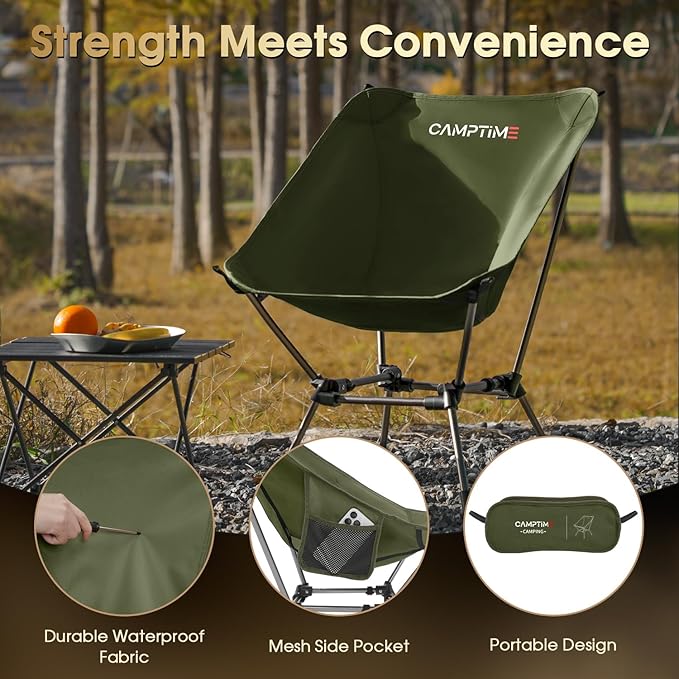 Portable Camping Chair Plus, Larger & Roomier, Compact and Lightweight, Folding Chair for Backpacking & Hiking, 330Lbs Capacity, Green