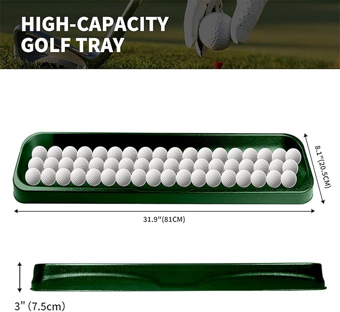 Golf Ball Tray, Dark Green | 100-Ball Capacity | Heavy-Duty High-Impact Plastic Dispenser | Universal Fit for All Golf Hitting Mats, Practice & Simulators