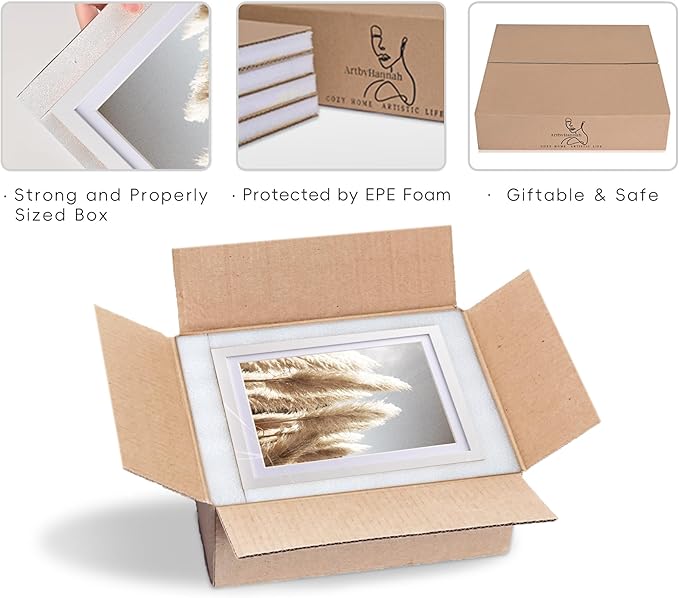 ArtbyHannah Gallery Wall Frame Set, 8 Pack Picture Frames Collage Wall Art Decor with Neutral Pampas Grass for Bedroom, Assorted Size Including 8"x10", 5"x7", 4"x6", 6"x6"(White Frame,Small)
