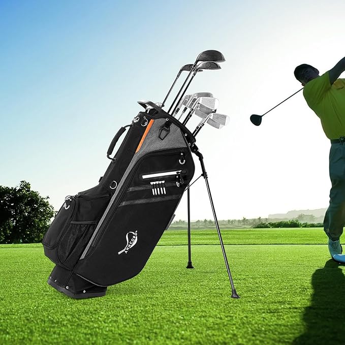 Golf Stand Bag 14 Way Top Dividers Full-Length with Stand, 7 Pockets, Lightweight Golf Bag for Men, Dual Strap, Rain Hood, Portable Golf Club Bag for Men Women
