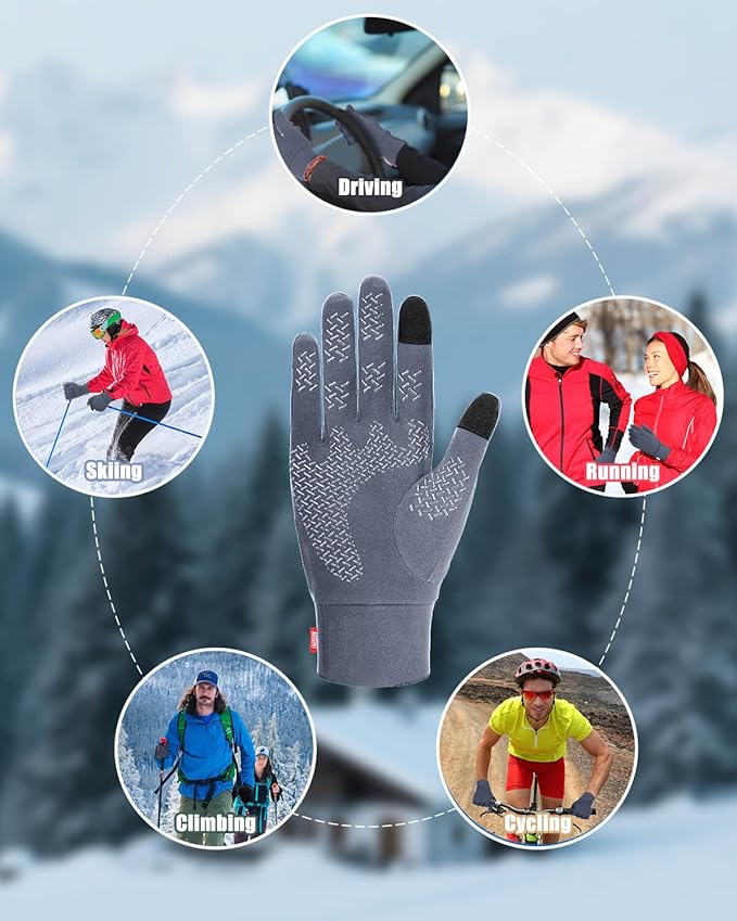 Aegend Lightweight Winter Gloves for Men Women, Warm Running Gloves Touchscreen Thermal Glove Liners for Cold Weather Driving, Cycling & Hiking, Non-Slip, Elastic Cuff, Stretchy, Durable