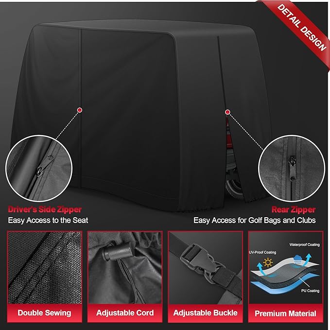 Comnova Golf Cart Cover 6 Passenger - 600D Waterproof Golf Carts Enclosure with Zipper, Windproof & UV Resistant, Outdoor Golf Cart Cover Universal Fit EZGO, Club Car, Yamaha up to 156"L x 51"W x 70"H