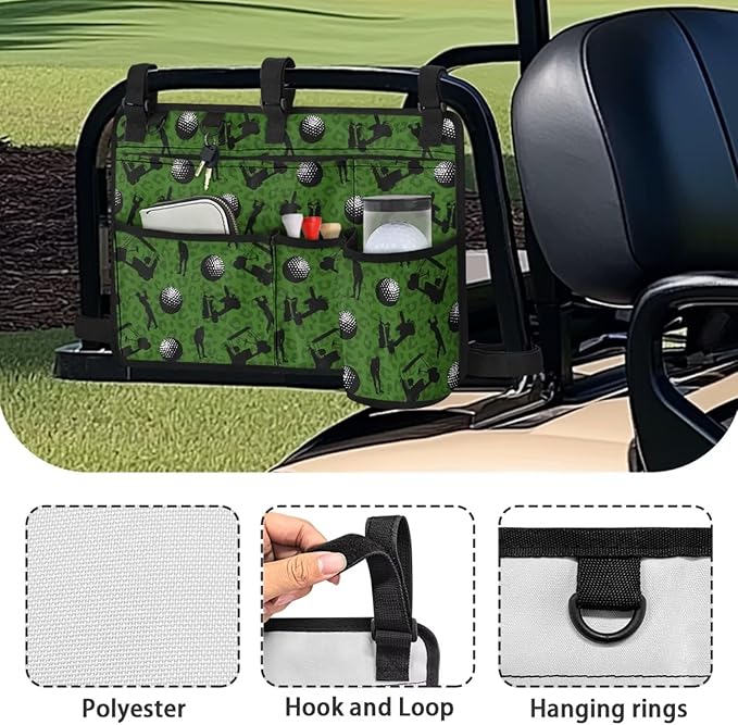 Golf Ball Golf Cart Rear Seat Organizer Universal No Drilling Storage Bag Lightweight Accessories
