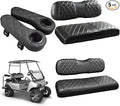 NOKINS Golf Cart Seat Covers for Club Car DS 2000.5-Up,Vinyl Front&Rear Seat Cover with Flip-Up Armrests kit,with Cup Holder, for 1" Square Tube(Black&Black Stitching)