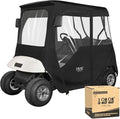 10L0L 2/4 Passenger Golf Cart Driving Enclosure for EZGO TXT/RXV Model, 4-Sided Clear Window 600D Rain Cover All Weather Windproof Waterproof - Black/Beige