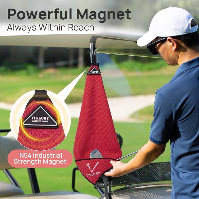 Magnetic Golf Towel for Bag 18" x 18" with Clip Exclusive Cleaning Pocket Microfiber Waffle Ultra Absorbent Club Ball Cleaner Essential Golf Accessories and Gifts for Men Women(Red 1 Pack)