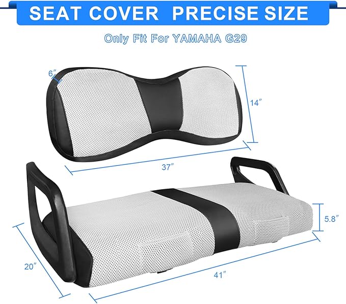 iLSKW Golf Cart Seat Covers for Yamaha G29 Seat Cover OEM Front,Breathable Fabric and Leather Front Seat Cover Like Gloves,Full Wrap-Around Design of Yamaha G29 Golf Cart Front Seat Cover