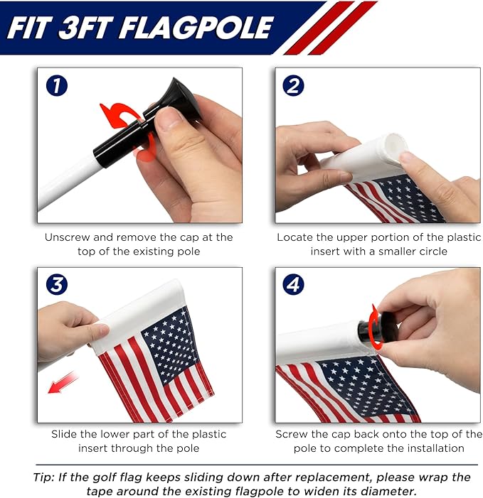 KINGTOP USA Golf Flag 8x6 Inch – Premium Dual-layer 420D Nylon, Double Sided American Pattern Printing, Tube Inserted – Mini Practice Putting Green Flags for Yard, 3-Pack