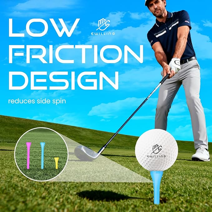Golf Tees Multiple Colors Mixed Size Package, 100pcs Professional Bamboo/Wood Golf Tees, Size 3-1/4", 2-3/4" & 1-1/2" Reduce Friction and Resistance