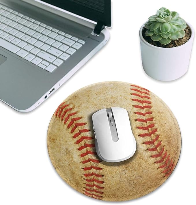 Vintage Worn Baseball Ball Round Mouse Pad, Small Gaming Mousepad with Stitched Edge, Non-Slip Rubber Base Mouse Mat Office Desk Accessories for Laptop Computer Decor 7.9 X 7.9 Inch