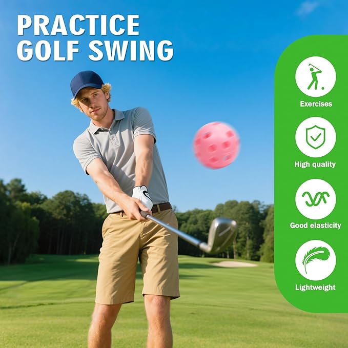 26 Pack Practice Golf Balls, 41mm Hollow Airflow Plastic Golf Balls with Golf Tees, for Indoor Outdoor Driving Range Backyard Swing Practice