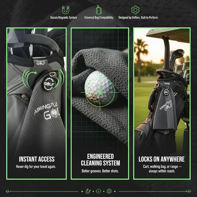 Magnetic Golf Towel & Landing Pad Bundle – Premium Microfiber Waffle Weave | Light-Duty Magnet | 3-Stage Cleaning System (Scrub/Wash/Dry) | Universal Magnetic Docking Pad | 16"×24" Towel – Grey