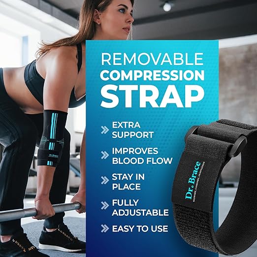DR. BRACE® Elite Elbow Brace Support, Breathable Elbow Compression Sleeve with Gel Pad for Golfer's, Tennis Elbow & Tendonitis Treatment & Pain Relief 2024 (Black-Blue, Small)