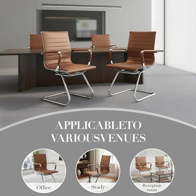 CIMOTA Waiting Room Chairs Leather Office Guest Chair Mid Back Reception Chairs with Sled Base for Meeting/Patient/Conference Room, Coffee Set of 2