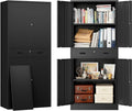 BESFUR 71" H Metal Storage Cabinet with 1 Lockable Drawer and 2 Lockable Doors, Garage Storage Cabinet with 2 Adjustable Shelves, Locking Cabinet for Garage, Office, School - Black