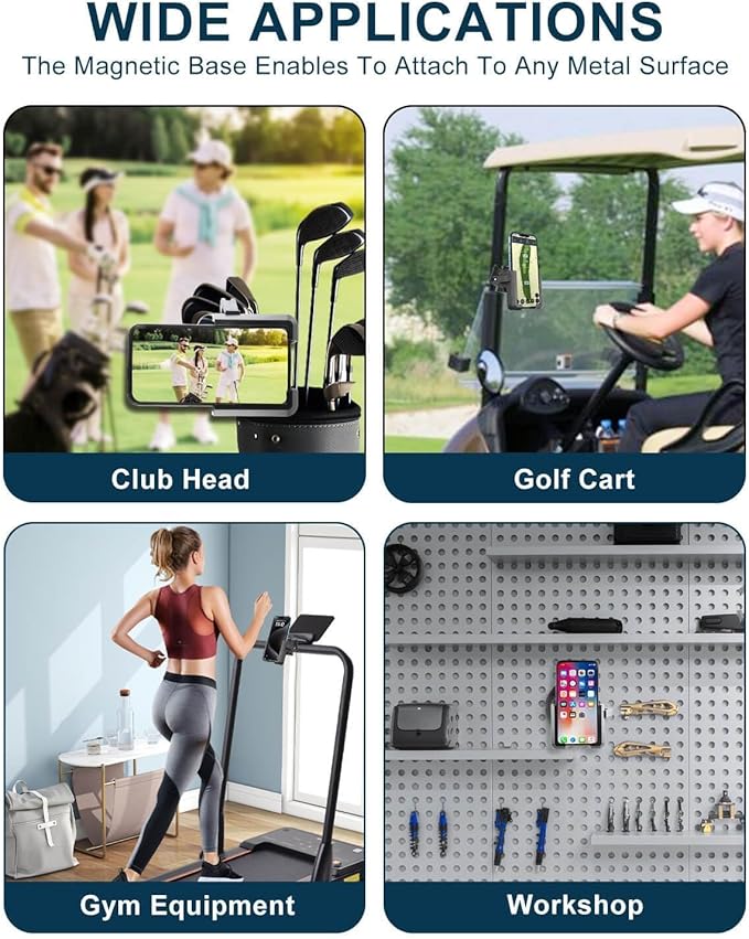 Golf Cart Phone Holder Mount Magnetic with Vibration Dampener Anti Shake, Golf Cart Phone Caddy Compatible with iPhone/Galaxy/Google Pixel/Motorola Fit EZGO/Club Car/Yamaha/ICON/Zone