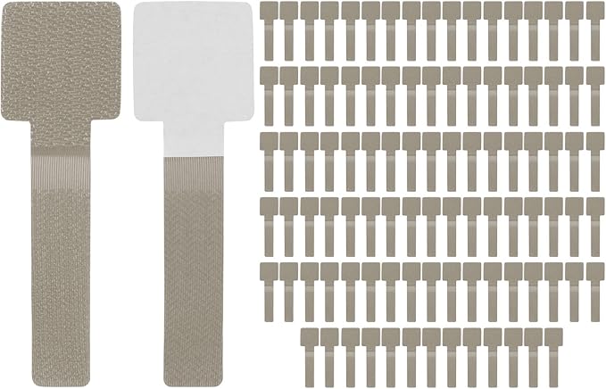 100-Pack Hook and Loop Cable Ties, 3.5 x 1.1 Inch Enhanced Self-Adhesive Cord Organizer for Desk/Home/Wall/Office Essentials, Cable Management Under Desk [Beige]