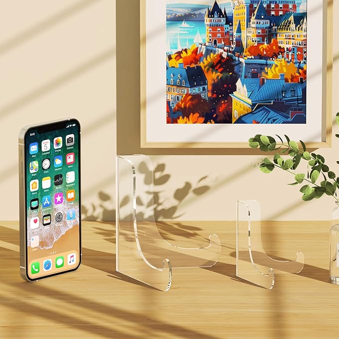 5 Pack Acrylic Display Stand, Plate Stand for Display, Clear Easel Stand, Display Holder for Card, Frame, Picture, Magazine, Book, CD, Phone (Large/ 4.5 Inch)