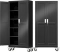 71" Tall Metal Garage Storage Cabinet with Wheels and Locking Doors and Tall Rolling Steel Tool Cabinet with 4 Adjustable Shelves for Garage,Home,Office,Shop (Black)