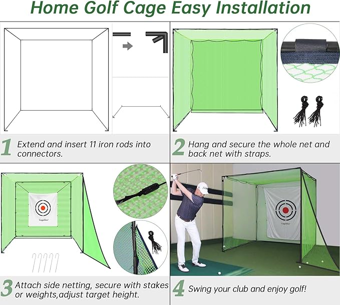 Gagalileo Golf Cage Net: 7X7X7FT Heavy Duty Practice Alloy Steel Frame and Target for Golfers Backyard Driving Range Outdoor Training