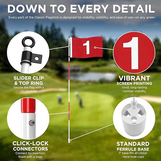 KINGTOP Golf Flagstick 6ft, Portable Five-Section Design for Backyard Practice Putting Green, Driving Range Golf Pin Flag Hole Cup Set, Gift Idea