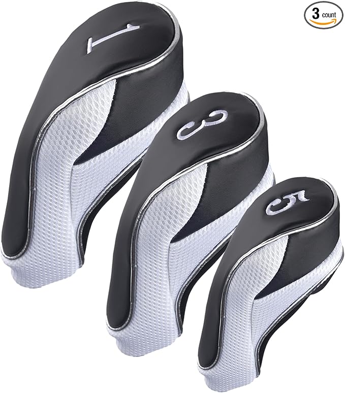 Andux Golf Club Driver Wood Head Covers with Hook & Loop Set of 3