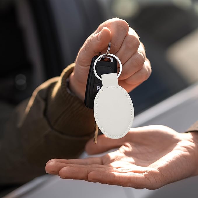 LaserGram Oval Keychain, Golf Ball, Personalized Engraving Included (White with Silver)