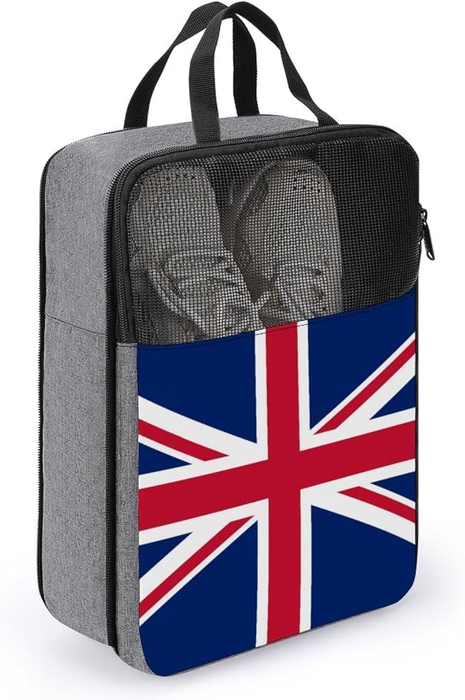Gym Sport Shoe Pouch British UK Flag Portable Travel Shoe Bag with Zipper Reusable Portable Sneaker Bags for Gym
