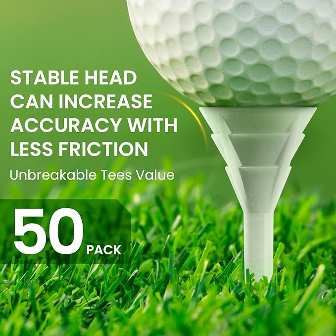 FINGER TEN Unbreakable Golf Tees Plastic 3 1/4 inch Value 50/100 Pack, Low Friction & Low Ball Spin Long Tees to Improve Distance & Accuracy, Durable Tees with Assorted Colors to Practice