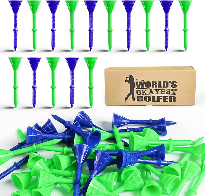 FINGER TEN Unbreakable Golf Tees Plastic 3 1/4 inch Value 50/100 Pack, Low Friction & Low Ball Spin Long Tees to Improve Distance & Accuracy, Durable Tees with Assorted Colors to Practice