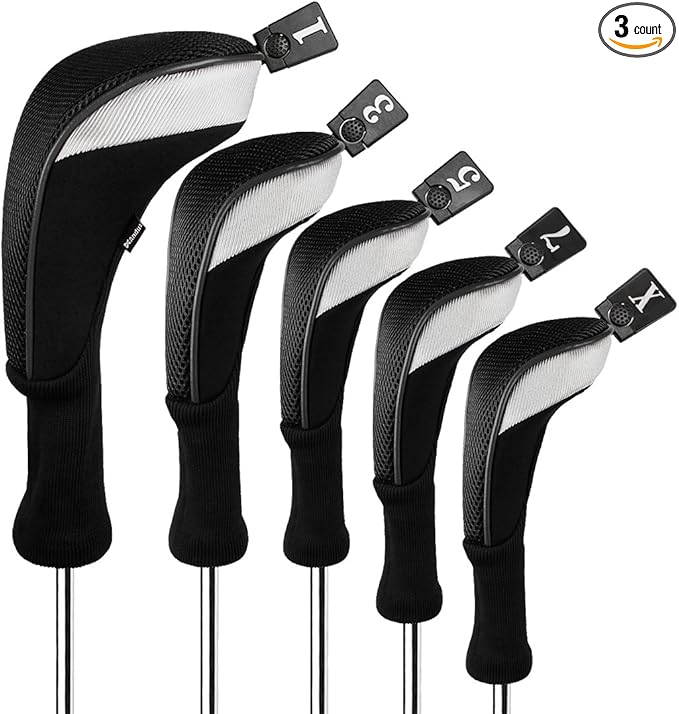 Andux 5pcs/Set Mesh Golf 460cc Driver Fairway Wood Club Head Covers Long Neck with No. Tags