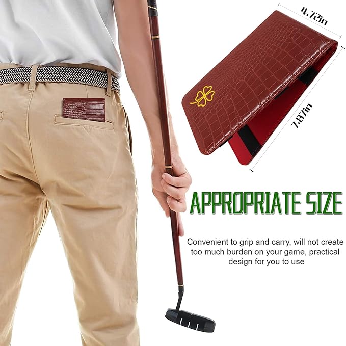 FINGER TEN Golf Scorecard Holder Leather Yardage Books Cover Lucky Clover with 2 Free Pencil Value Pack Deluxe Pocket Score Card Covers Gift for Men Women Golfer